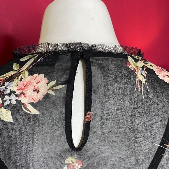 Zara Basic Z1975 Denim Top Sheer Floral Black Small - Picture 6 of 12